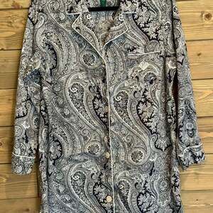 Ralph Lauren Navy/white Paisley Pajama sleepwear Button Up 3/4 Sleeve Shirt L